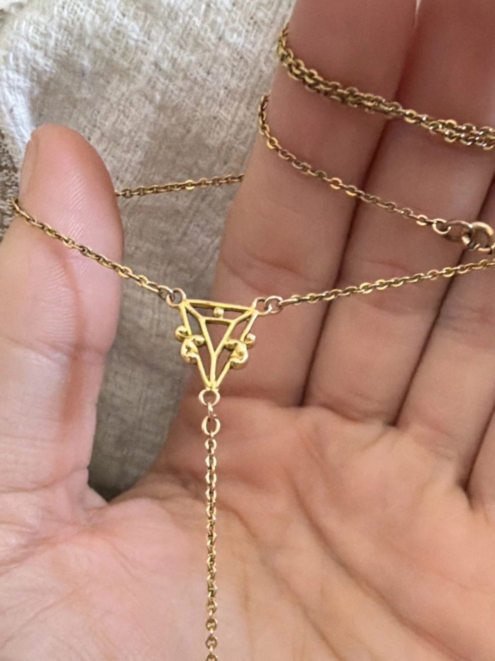 Gold Tone Yellow Gold Cable Chain Necklace w/ Enamel Fleur-de-Lis Charm - Picture 3 of 4